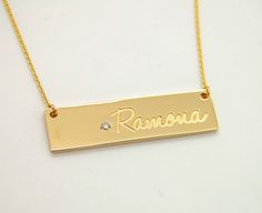 A beautiful custom piece of jewelry with a very personal touch to it - what can be better? Let's make a signature necklace tracing yours or your loved ones handwriting - it's elegant and unique. We can use a signature, a name or any word that you would like to be captured. This is a solid gold nameplate that comes in two sizes: 1.25 in wide and 0.33 in tall (longer chains are available at the drop down menu) 1.5 in wide and 0.4 in tall (longer chains are available at the drop down menu) Add birt Engraved Custom Nameplate Necklace For Anniversary, Diamond Engraved Necklace As A Gift, Engraved Diamond Necklace As A Gift, Engraved Diamond Necklace For Gift, Luxury Engraved Name Necklace For Wedding, Luxury Engraved Custom Necklace For Wedding, Luxury Personalized Custom Necklace For Personalized Gift, Luxury Personalized Custom Necklace For Gift, Luxury Customized Yellow Gold Necklace