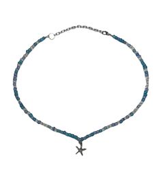 This beaded necklace is made of blue and clear seed beads and has a silver starfish charm This necklace was handmade by me  This necklace uses silver findings and has a long silver extender  Length: 15in    Length with extender: 17.5in Adjustable Blue Necklace With Starfish Charm, Blue Necklaces With Starfish Charm And Round Beads, Blue Strand Necklace With Starfish Charm, Handmade Blue Star Beaded Necklaces, Handmade Blue Star-shaped Beaded Necklaces, Handmade Blue Beaded Star Necklaces, Adjustable Blue Star-shaped Beaded Necklace, Adjustable Blue Beaded Star Necklaces, Blue Adjustable Star-shaped Beaded Necklaces