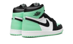 The Air Jordan 1 High OG "Green Glow" is a colorway of Michael Jordan’s first signature shoe with an appealing color block.  The classic and always popular retro basketball sneaker in the “Green Glow” colorway features a white leather base with black leather overlays on the toe cap, forefoot, and eyelets.  A black leather Swoosh can be seen on the mid-panel.  Green Glow accenting appears on the leather overlays on the collar and heel.  The eye-grabbing green hue is also found on the “Nike Air” branding on the tongue tag and on the rubber outsole underneath the white rubber midsole.  Release date: Summer 2024 Jordan Dunk Low, Jordan Wings, Glow Green, All Jordans, Ankle Flats, Nike Air Jordan 1 Retro, Ugg Classic Mini, Jordan 1s, Wings Logo