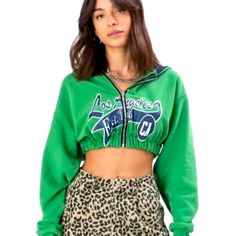 Never Worn Brand: Adkia Size: Xs Green Varsity Hoodie For Fall, Varsity Green Hoodie For Fall, Trendy Green Hoodie Sweater, Trendy Hooded College Sweater, Trendy Hooded Sweater For College, Green Varsity Sweater For Winter, Personal Style Inspiration, Cropped Sweatshirt, Crop Sweatshirt