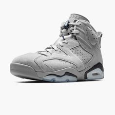 The Air Jordan 6 “Georgetown” is a clean colorway of Michael Jordan’s sixth signature shoe inspired by the Georgetown Hoyas team uniforms. Although Jordan and the UNC Tar Heels defeated the Hoyas to win the NCAA Men’s College Basketball Championship in 1982, that hasn’t stopped Jordan Brand from using the popular basketball team’s uniform colors on several great Jordan shoes, including this Jordan 6. The upper features a grey suede construction with contrasting Midnight Navy accenting on the heel “spoiler” lace toggle, and on the Jumpman on the back of the shoe. Additional navy detailing appears on the painted mudguard [...] Jordan 6 Georgetown, Air Jordan 1 Dior, Jordan 1 Dior, Air Jordan 1 Fearless, Jordan Travis Scott, Jordan 1 Fearless, Jordan 1 Black, Georgetown Hoyas, Basketball Championship