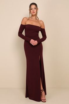 Alluring Sophistication Dark Plum Off-the-Shoulder Maxi Dress Wine Colored Dress Formal, Formal Maroon Dress, Burgundy Floor Length Dress, Dark Burgundy Prom Dress, Dark Red Wedding Guest Dress, Formal Long Dresses Elegant Classy, Wedding Guest Dress Large Bust, Dark Plum Bridesmaid Dresses, Dark Purple Maxi Dress