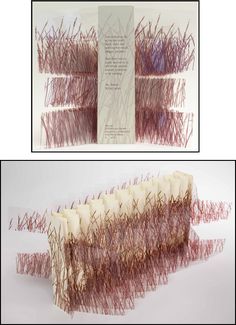 two pictures with different types of red and white paper on them, one is folded up