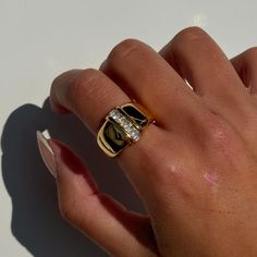 Chunky gold dome ring - A unique gold ring featuring beautiful cz stones in an elegant thick band design. Large chunky ring that will definitely be a staple piece, the perfect gift for her or anyone you love! - gold filled- stainless steel and gold- cz stone- Style: Minimalist Chunky Gold Rings, Rings Thick, Hex Ring, Gold Chunky Ring, Thick Rings, Thick Gold Ring, Gold Dome Ring, Unique Gold Rings, Chunky Ring