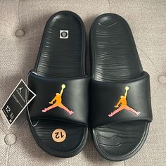 Brand New Nike Air Jordan Break Slide Sandals [Ar6374-008] Black Jumpman Sz 12 Comfortable Black Slip-on Sport Sandals, Black Slip-resistant Sandals With Round Toe, Slip-resistant Sandals For Streetwear, Casual Black Sport Sandals, Casual Black Flip Flops For Streetwear, Black Slip-resistant Sport Sandals With Round Toe, Black Non-slip Sport Sandals For Streetwear, Black Non-slip Flat Sport Sandals, Black Slide Sport Sandals