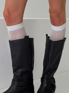 Socks  Knee high, ribbed material  Good stretch, unlined   100% nylon  For hygiene reasons, this item cannot be returned Boots With High Socks, Nylon Socks Outfit, Corporate Girl, Socks Outfit, Socks Knee High, Nylon Socks, Sock Outfits, 2024 Style, Shoe Inspo