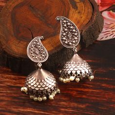 Item  Description - Material  -  Antique Finished Silver plated oxidized earrings  Weight  -   27.10 Grams  Inches   -   2.3 Inches  Length -  6.0 Centimetre Width   -   2.5 centimetre  Pattern - Traditional wear, Party wear, Wedding gift, Daily wear, Casual wear, personalized gift, anniversary gift  Best price guaranteed  We strive continuously to serve our customers better and keep updating our shop with new designs regularly .  We can also supply in wholesale quantities. To enquire about whol Silver Alloy Earrings For Wedding, Oxidized Metal Chandbali Jewelry, Bohemian Alloy Earrings For Weddings, Handmade Silver Metal Bridal Earrings, Temple Jewelry Metal Earrings For Weddings, Handmade Silver Bridal Earrings, Dual-tone Metal Jhumkas Temple Jewelry, Dual-tone Metal Jhumkas In Temple Jewelry Style, Traditional Dual-tone Metal Earrings