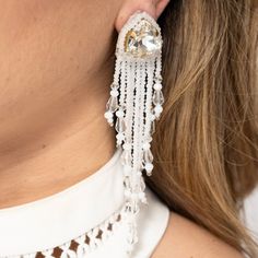 Size: Length: ''/ Width: '' Crystal Dangle Earrings, Winter Wedding Inspiration, White Crystal, Winter Wedding, Chic Style, Our Wedding, Dangle Earrings, Wedding Inspiration, Crystals