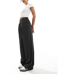 Striped Wide Leg Trousers With Elastic Waistband, Striped Wide-leg Pants With Elastic Waistband, Casual Fitted Bottoms With Contrast Stripes, Striped Straight Leg Pants With Elastic Waistband, Casual Pinstripe Pants With Relaxed Fit, Casual Wide Leg Bottoms With Vertical Stripes, Casual Pinstripe Relaxed Fit Pants, Fitted Casual Bottoms With Contrast Stripes, Relaxed Fit Wide-leg Pants With Vertical Stripes