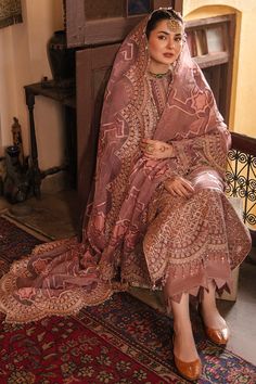 Designer Pakistani Suits, Velvet Sleeve, Pretty Embroidery, Unstitched Dress Material, Embroidered Velvet, Embroidered Organza, Velvet Collection, Pink Shade, Organza Dupatta