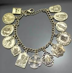 Assembly of Saints Bracelet of Medals Sacred Jewelry, Faith Jewelry, Catholic Medals, Catholic Jewelry, Silver Plated Jewelry, Religious Jewelry, Catholic Faith, Bangles Jewelry, Vintage Bracelets