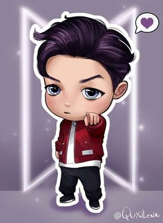 an image of a cartoon boy with dark hair and blue eyes, wearing a red jacket