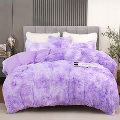 PRICES MAY VARY. 【LUXURY AND SOFT】 The front of the fluffy comforter cover is microfiber plush, which is super soft and comfortable. The back is silky velvet fabric that is delicate and skin-friendly, locking in warmth, gives you a warm and cozy sleep in the cold winter. 【WARM, COZY & STYLISH】 This fluffy bed set brings you the ultimate comfortable sleep experience, like sleeping on a cloud so you can fully relax in your bed. The stylish purple tie dyeing design adds luxury to your room and is t Purple Duvet, Faux Fur Bedding, Purple Duvet Cover, Fluffy Duvet, Fur Bedding, Fluffy Bedding, Purple Rooms, Modern Bedroom Decor, Down Comforter