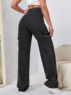 Upgrade your denim collection with our High Waist Side Pocket Jeans. These jeans feature a high waist design that flatters your figure and side pockets for added convenience and style. Made with quality denim fabric, they offer both comfort and durability. Perfect for a casual yet trendy look, these high waist side pocket jeans are a versatile addition to your wardrobe. Details: Pattern Type: Plain Type: Straight Leg Jeans Style: Cargo Pants Closure Type: Zipper Fly Details: Button, Pocket, Zipp Side Pocket Jeans, Style Cargo Pants, Trendy Denim, Trendy Jeans, Pants Details, Clean Body, Denim Collection, Grey Khakis, Cargo Jeans