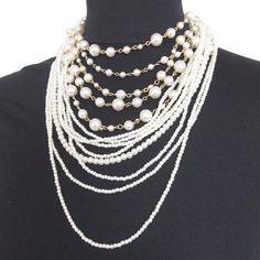 Formal Multi-strand Necklace With Pearl Pendant, Multi-strand Pearl Pendant Necklace For Formal Occasions, Elegant Multi-strand Pearl Necklace, Classic White Necklace For Layering, Elegant Multi-strand Necklace With Pearl Pendant, Elegant Pearl Necklace For Layering, Elegant Pearl Necklace For Layering With Round Beads, Gold Multi-strand Pearl Necklace, Formal Multi-strand Pearl Charm Necklace