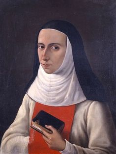 a painting of a nun holding a book