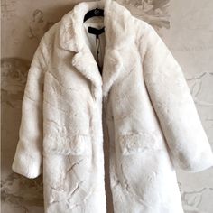 One Soft And Cozy Jacket!! Definitely Keep You Warmlined In White And Sits Just Above The Knees With Two Front Pockets. Chic Fitted White Fur Coat, Cozy Jacket, Women's Jackets, Kendall + Kylie, Kendall Kylie, Pea Coats, Winter White, Above The Knee, White Cream