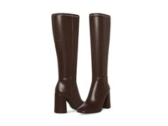 Knee-high Polyurethane Boots For Fall, Fitted Polyurethane Boots For Fall, Wide Calf Square Toe Platform Boots In Faux Leather, Wide Calf Square Toe Faux Leather Platform Boots, Wide Calf Faux Leather Platform Boots With Square Toe, Winter Knee-high Polyurethane Boots, Trendy Knee-high Boots With Zipper For Fall, Knee-high Polyurethane Winter Boots, Knee-high Polyurethane Boots For Winter