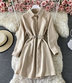 Simple A Line Long Sleeve Shirt Dress on Luulla Cheap Elegant A-line Shirt Dress, Khaki Dress For Fall, Khaki Fall Dress, Solid Color Khaki Fall Dress, Chic Long Sleeve Bodycon Dress For Spring, Long Sleeve Solid Color Mini Dress For Fall, Trendy Long Sleeve Office Dresses, Trendy Long Sleeve Mini Dress For Fall, Chic Long Sleeve Shirt Dress For Winter