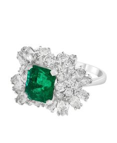 Luxury Emerald-cut Brilliant Cluster Ring, Emerald Ring 1stdibs, Luxury Polished Emerald Ring Collectible, Luxury Diamond-cut Emerald Ring For Formal Occasions, Columbian Emerald Ring, Emerald And Diamond Ring, Classic Cocktail, Colombian Emeralds, No Color