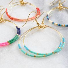 Beaded Hoop Earrings, Big Hoops, Big Earrings, Beaded Hoops, Best Gift For Her, Beaded Earrings, Gif Colorful Adjustable Heishi Beaded Earrings, Gift Heishi Bead Earrings With Round Beads, Round Beaded Heishi Bead Earrings As Gift, Gift Round Beaded Heishi Earrings, Gift Hoop Earrings With Heishi Beads, Hoop Earrings Big, Gold Ear Jacket, Flower Earrings Gold, Stud Earrings Unique