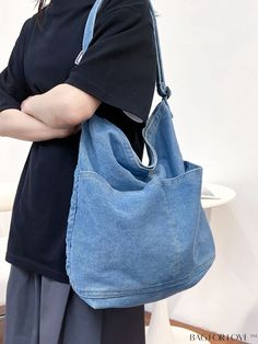 BagForLove - Versatile Womens Shoulder Bag with Ample Space Large Capacity Denim Blue Rectangular Shoulder Bag, Denim Blue Rectangular Shoulder Bag With Large Capacity, Trendy Blue Canvas Bag With Pockets, Denim Blue Shoulder Bag For School, Casual Denim Blue Bag With Adjustable Strap, Large Capacity Denim Blue Bags For Summer, Denim Blue Large Capacity Canvas Shoulder Bag, Denim Blue Large Capacity Shoulder Canvas Bag, Trendy Large Capacity Denim Blue Bag