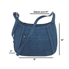 This fashionable brushed denim handbag is packed with organizational features! The handbag features 2 spacious fully lined main zip compartments for larger items like a wallet and 2 exterior zipper pockets for items you want to access quickly like a phone or keys! The adjustable shoulder strap allows this handbag to be worn on the shoulder or crossbody style. Spot Clean Only. Made of 100% Cotton Denim Blue Double Handle Shoulder Bag For Everyday Use, Denim Shoulder Bag With Adjustable Strap For Travel, Travel Denim Shoulder Bag With Adjustable Strap, Medium Wash Large Capacity Bag For Daily Use, Rectangular Denim Hobo Bag For Daily Use, Denim Shoulder Bag For Travel, Rectangular Denim Blue Shoulder Bag For Everyday Use, Medium Wash Shoulder Bag With Pockets For Travel, Denim Hobo Bag With Pockets For Travel