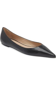 Stuart Weitzman Emilia Pointed Toe Flat (Women) | Nordstrom Sleek Pointed Toe Slip-on Flats For Work, Modern Pointed Toe Flats With Leather Footbed, Modern Flats With Leather Sole, Medium Width, Leather Pointed Toe Slip-on Flats With Textured Sole, Modern Calf Leather Flats With Flat Heel, Sleek Flats With Calf Leather And Leather Sole, Pointed Toe Calf Leather Flats With Leather Footbed, Calf Leather Pointed Toe Flats With Leather Footbed, Pointed Toe Calf Leather Flats