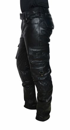 Fitted Moto Bottoms With Pockets, Fitted Moto Pants With Pockets, Biker Style Full Length Pants With Pockets, Biker Pants With Pockets Full Length, Fitted Biker Leather Pants With Pockets, Leather Biker Bottoms With Pockets, Leather Motorcycle Pants, Leather Cargo Pants, Coated Leggings