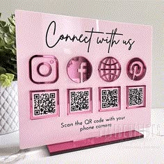 Multi (4) QR Code Business Social Media Sign - VividEditions Wax Studio, Pink Gloss, Qr Code Business, Idee Cricut, Social Media Signs, Backdrop Wall, Salon Suites, Business Photoshoot, Event Sign