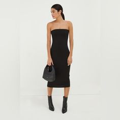 Runs Big Like A Small When Sleek Is Spectacular. Our Strapless Midi Natalia Dress Is The Versatile Lbd You’ve Been Waiting For, Now In An Updated No-Slip Design. Our Soft, Structured And Mid-Stretch European Ponte Fabric Lined With Soft European Mesh Gives Her A Smoothing Fit, While Her Sleek Silhouette Makes Natalia Effortless To Dress Up Or Down. Wear Her To Date-Night Cocktails Just As Easily As You Might To Run Around The Cornernatalia Will Go Everywhere With You. 60% Viscose, 30% Polyamide, Nyc Dresses, Black Tube, Ponte Fabric, Strapless Midi Dress, Be Respectful, Around The Corner, Dresses Xs, Fashion And Style, All Photos