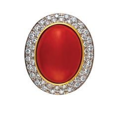 Coral and Diamond Ring Adler's of New Orleans - Adler's Jewelry of New Orleans Coral Diamond Jewellery, Elegant Oval Coral Rings, Coral Diamond Pendant, Luxury Elegant Coral Rings, Luxury Round Coral Jewelry, New Orleans, Diamond Ring, Coral, Ring