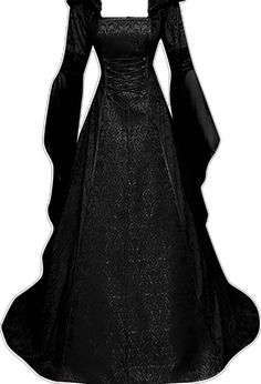 Gothic Fitted Costumes, Gothic Long Sleeve Party Costume, Fitted Gothic Costume For Fall, Medieval Style Dress For Costume Party, Medieval Long Sleeve Dresses For Halloween, Medieval Long Sleeve Party Dress, Medieval Long Sleeve Halloween Dresses, Gothic Long Sleeve Dress For Fantasy Events, Fitted Medieval Dress For Halloween