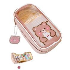 Cute Brown Bear Pencil Case, Aesthetic Pencil Pouch, Kawaii School Supplies Makeup Bag For Girl Women Adult Size: 8.54" x 4.52" x 2.36". Trendy Back To School Cosmetic Bag, Cute Portable Pencil Case For Gift, Portable Pencil Pouch For School, Cute Stationery With Pen Holders For Back To School, Kawaii Pencil Case With Cute Design For Gifts, Cute School Pencil Case Pouch, Cute Pencil Case With Cute Design For School, Kawaii Rectangular Case Bag For Everyday Use, Cute School Pouch Pencil Case