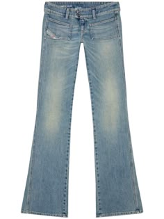 blue stretch-cotton denim distressed effect whiskering effect logo tag low-rise concealed fly and button fastening classic five pockets bootcut Low Rise Jeans 2000s, Jeans Png, Ultra Low Rise Jeans, 2000s Jeans, Low Rise Bootcut Jeans, Diesel Jeans, Stockholm Fashion, Cute Jeans, Mode Inspo