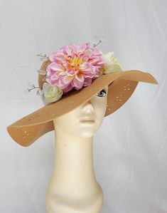 The perfect hat for Derby, Easter, historical costumes, church, ect! this would look fantastic with a spring colors Dress! In demure color tones, and floral accents this hat is truly special. I could see if worn for a number of occasions. it's size Adult M-L and is 100% wool. please let me know if there are any questions! Spring Wedding Fedora Costume Hat, Spring Garden Party Fedora Fascinator, Brown Wide Brim Cloche Hat For Spring, Fitted Cream Costume Hats For Spring, Spring Brimmed Sun Hat For Country Events, Spring Fedora Mini Hats For Country Events, Spring Fedora For Country Events, Brimmed Costume Hats For Country Events In Spring, Spring Brimmed Costume Hats For Country Events