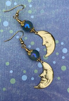 Moon Core, Gold Moon Earrings, Moon Face Earrings, Core Clothes, Study Core, Ocean Earrings, Man In The Moon, Earrings Moon, Character Sheets