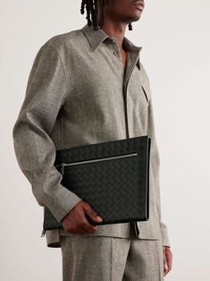 Shop BOTTEGA VENETA Avenue B. Intreciatto Leather Pouch, Explore the latest in-season BOTTEGA VENETA collection today on MR PORTER Bottega Veneta Campaign, Bottega Veneta Men, Bottega Veneta Pouch, Leather Phone Pouch, Latest Bags, Black Leather Backpack, Leather Pouch, Pouch Bag, Black Tote Bag