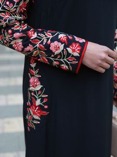 Rufaida Embroidered Abaya Gown - Abaya Gowns - Women Long Abaya With Dabka Work, Eid Abaya With Floral Embroidery And Long Sleeves, Long Sleeve Maxi Dress With Dabka Work For Eid, Eid Long Sleeve Embroidered Dress, Modest Floral Embroidered Dresses For Eid, Long Sleeve Maxi Dress With Floral Embroidery For Eid, Eid Embroidered Long Sleeve Dress, Long Sleeve Abaya With Intricate Embroidery For Eid, Traditional Maxi Abaya With Floral Embroidery