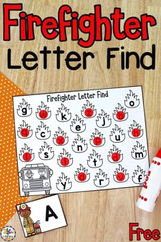 a firefighter letter finder and matching cards for kids to practice their handwriting skills