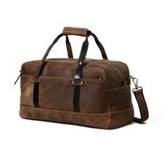 Brown Leather-lined Luggage For Travel, Brown Leather Lined Travel Bag, Leather Duffle Bag In Cognac For Travel, Brown Leather Lining Duffle Bag For Travel, Brown Leather Luggage For Overnight Trips, Classic Brown Travel Bag For Weekend Trips, Classic Brown Luggage For Overnight Trips, Leather Travel Bag With Leather Trim, Leather Weekender Bag With Leather Trim For Travel