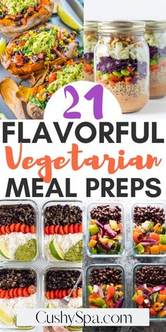 21 flavored vegetarian meal preps in mason jars