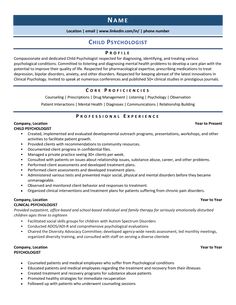 the resume for a child's psychicist is shown in this image, it shows an