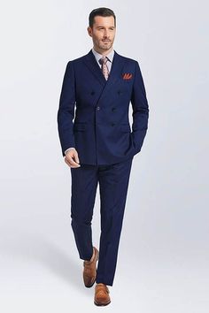 Navy Blue Double Breasted Peak Lapel Slim Fit Mens Suits-showprettydress Blue Double-breasted Semi-formal Suit, Blue Double-breasted Suits For Business Casual, Navy Double-breasted Formal Suits, Fitted Blue Double-breasted Suit, Classic Blue Suit With Double-breasted Button, Classic Blue Double-breasted Suit, Elegant Blue Three-piece Suit With Buttons, Elegant Blue Double Breasted Suit, Formal Slim Fit Double Breasted Long Sleeve Suit