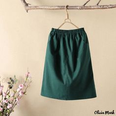 Olivia Mark - Cotton Linen Midi Skirt Casual Loose Literary Style Skirt Solid Color Half Skirt 115 Pounds, Linen Midi Skirt, Midi Skirt Casual, Skirt Casual, 140 Pounds, Half Skirt, Style Skirt, Green Skirt, Types Of Skirts