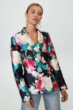 Jacquard Floral Blazer Printed Blazers For Women, Jacquard Blazer, Floral Blazer, Women Formals, Floral Jacquard, Printed Blazer, Blazers For Women, Kimono Top, Bell Sleeve Top