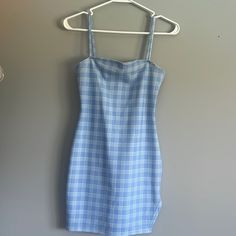 Never Worn, Size 4 (Small) Fitted Light Blue Mini Sundress, Blue Fitted Mini Sundress, Blue Fitted Sundress With Square Neck, Fitted Blue Sundress For Day Out, Light Blue Fitted Casual Sundress, Fitted Light Blue Cotton Mini Dress, Blue Fitted Sundress For Day Out, Blue Cotton Mini Dress With Square Neck, Blue Square Neck Summer Mini Dress