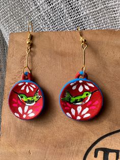 Vibrant summer earrings. Red Hand Painted Drop Earrings, Red Hand-painted Dangle Earrings, Red Hand Painted Dangle Earrings, Multicolor Hand Painted Earrings For Summer, Hand Painted Multicolor Earrings For Summer, Hand Painted Multicolor Summer Earrings, Hand Painted Green Summer Earrings, Vibrant Red Earrings For Gift, Vibrant Handmade Drop Earrings