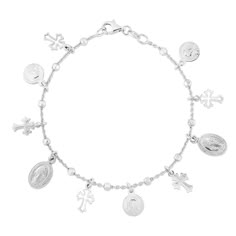 Crafted for a lifetime, each faith relic on this sterling silver charm bracelet symbolizes peace, love and protection. Whether a gift for self or others, the utterly unique and artfully detailed jewelry piece provides inspiration and encouragement. | Faith Charm Bracelet | Sterling Silver, 7.25" | White | Size 20 mm | Helzberg Diamonds Gift For Self, Bracelet Combo, Royal Chain, Silver Cross Bracelet, Handmade Charm Bracelets, Dope Jewelry Accessories, Record Stores, Helzberg Diamonds, Sterling Silver Charm Bracelet