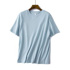 Welcome To Ifomt Official Store! Basic Short Sleeve Solid Color Tops, Basic Solid Color Short Sleeve Tops, Basic Blue Tops, Light Blue Casual Tops, Light Blue Plain Casual Top, Plain Light Blue Tops For Spring, Light Blue Plain Tops For Spring, Light Blue Crew Neck Top For Summer, Blue Solid Color Crew Neck Top